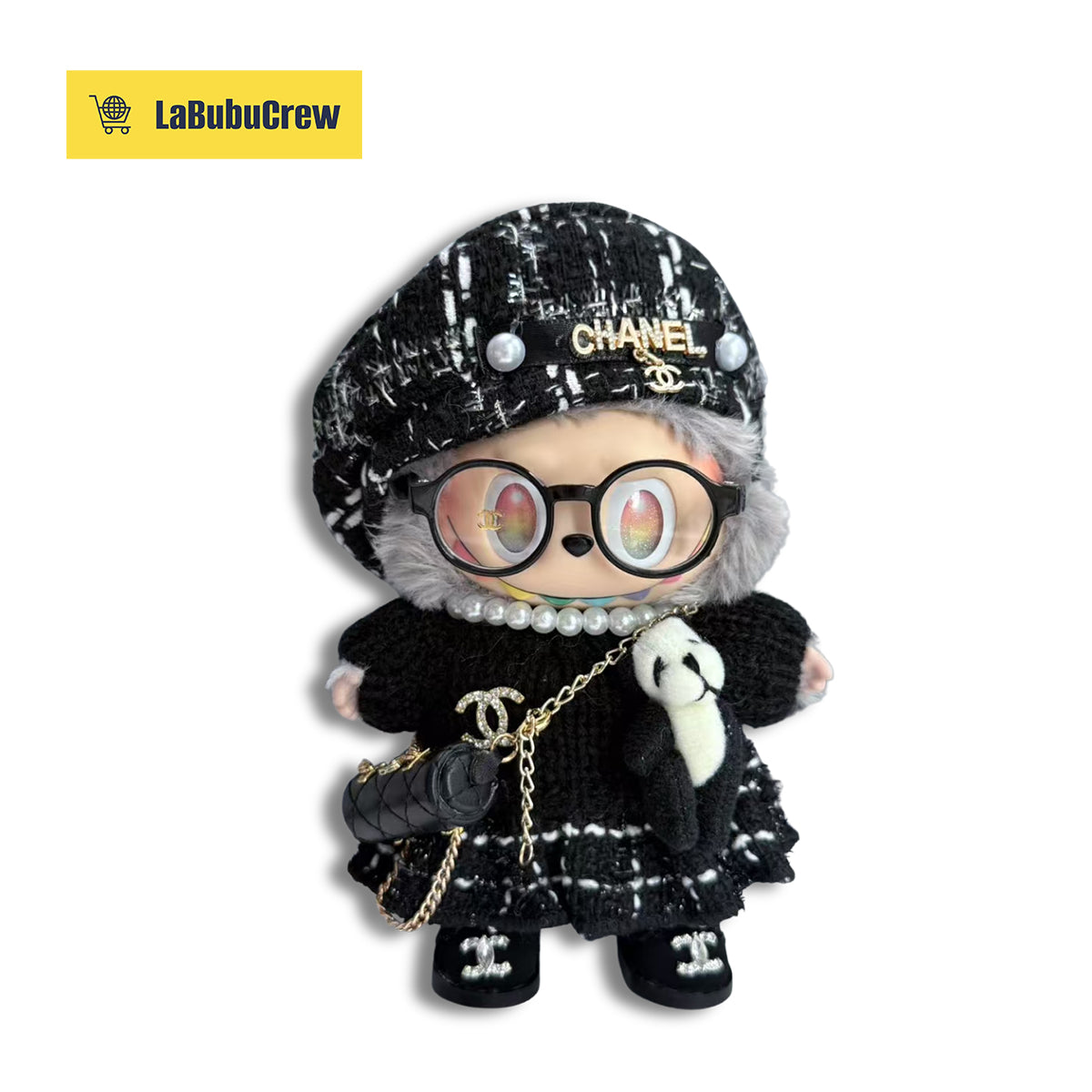 LabubuCrew Labubu Clothes – Handmade 5-Piece Outfit Set | Parisian Elegance Edition（Clothes Only）